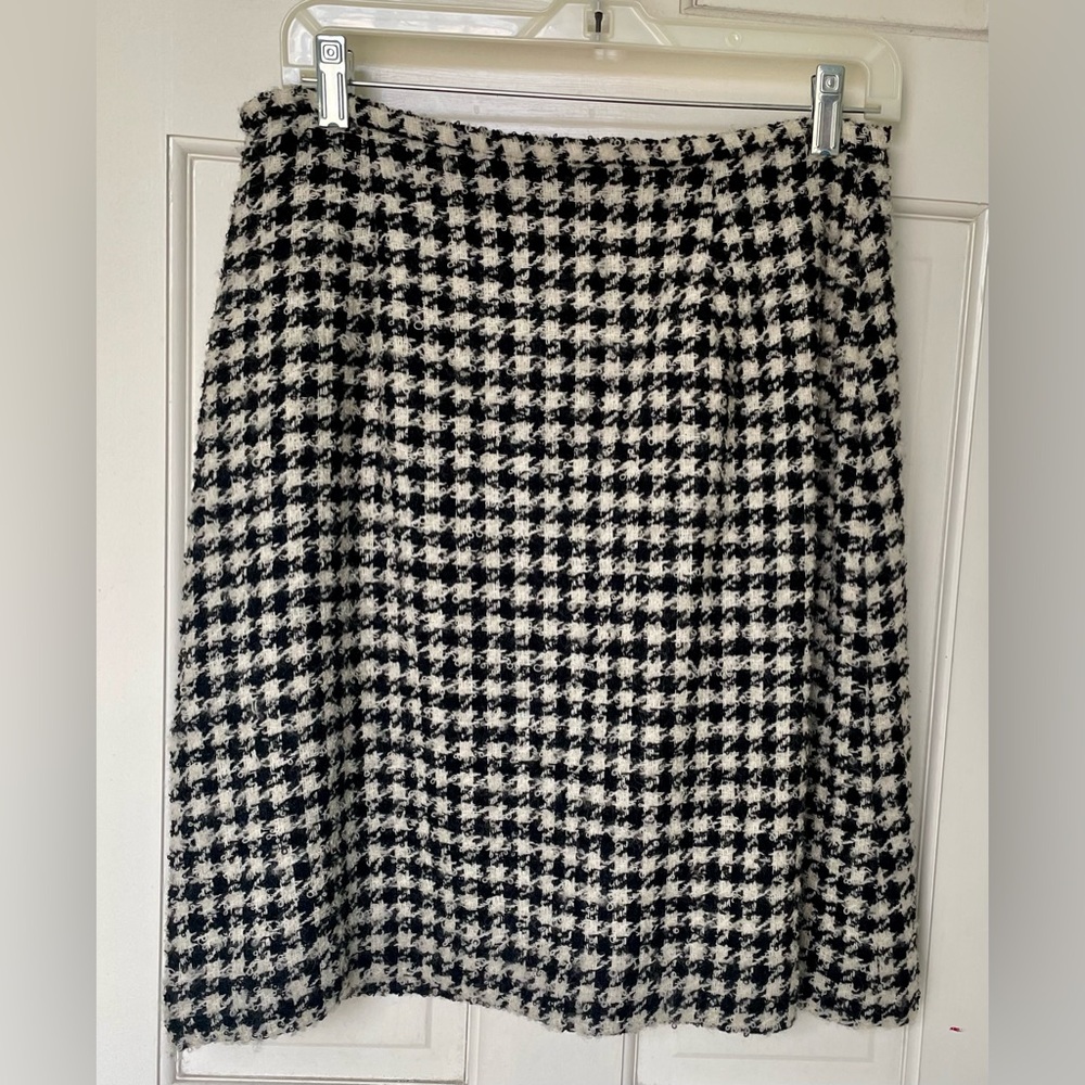 Vintage Evan Picone Black & White Wool Houndstooth Skirt No Size Tag 12 P ?